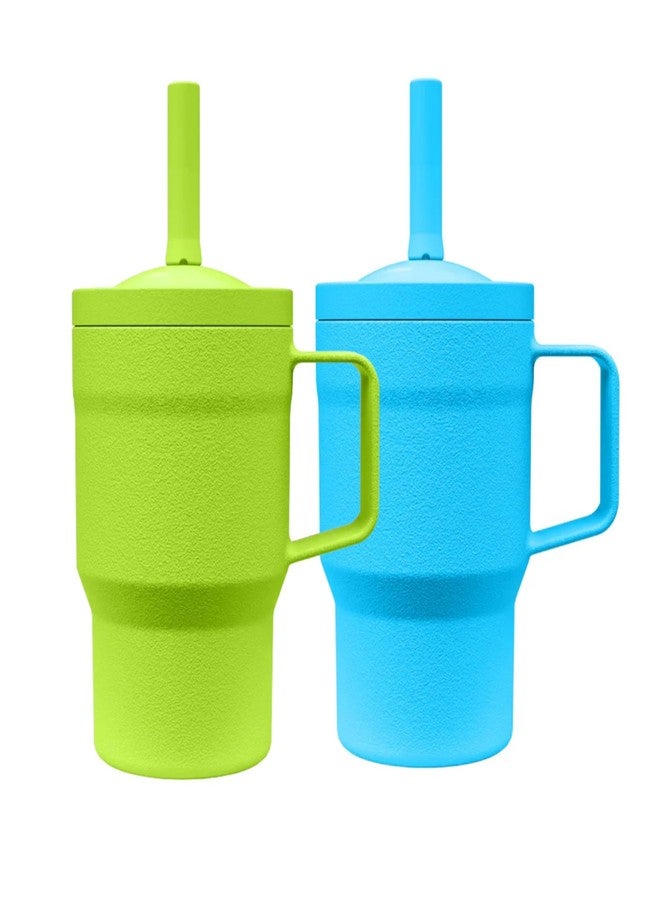 Re-Play 10 oz Tumbler for Toddlers (2 Pack) – No‑Spill Straw Cup, Dishwasher Safe & Durable, Fits Standard Cupholders – Made in USA from Recycled HDPE, Sky and Lime - Image 1